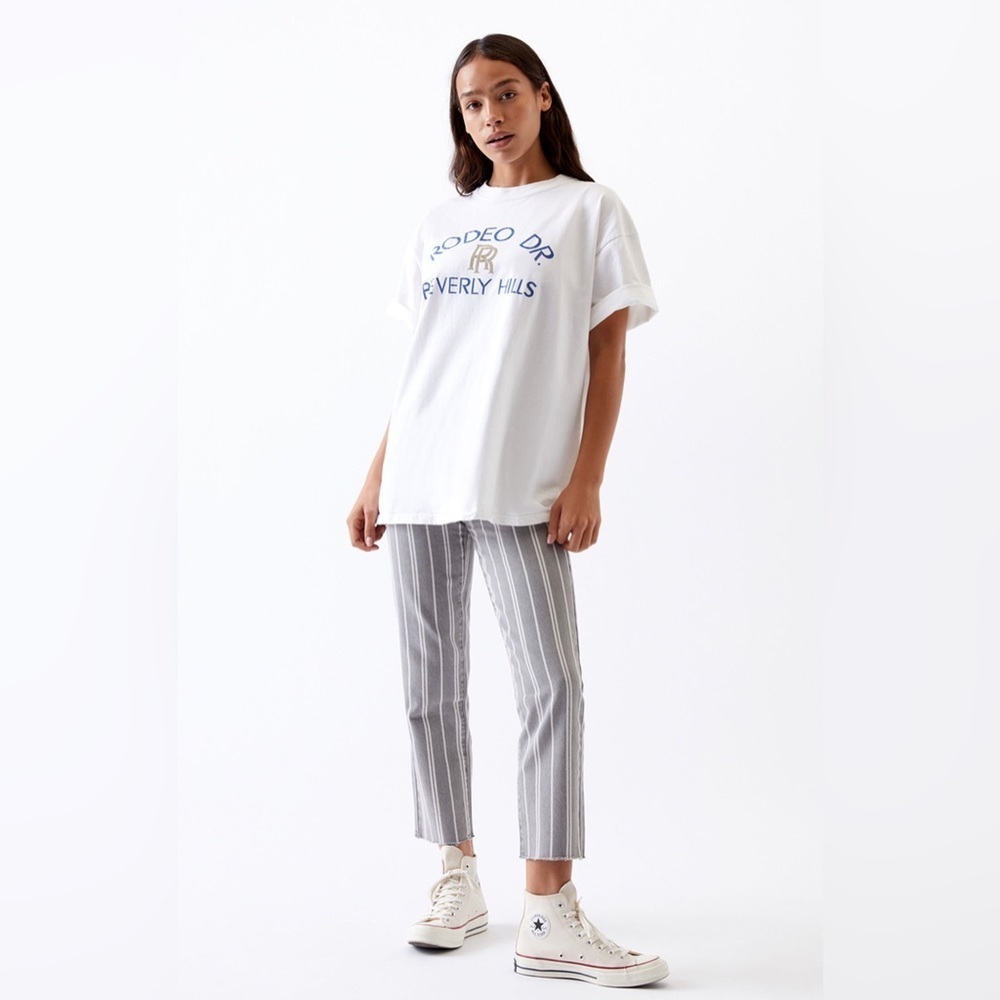 PacSun Gray Stripe High‎ Rise Straight Button Fly Raw Hem Crop Jeans 25